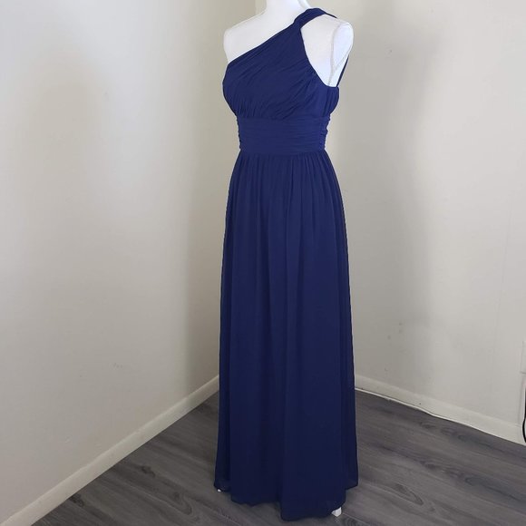 Donna Morgan Rachel Chiffon One Shoulder Formal Dress Midnight Blue Size 2 - Picture 11 of 12